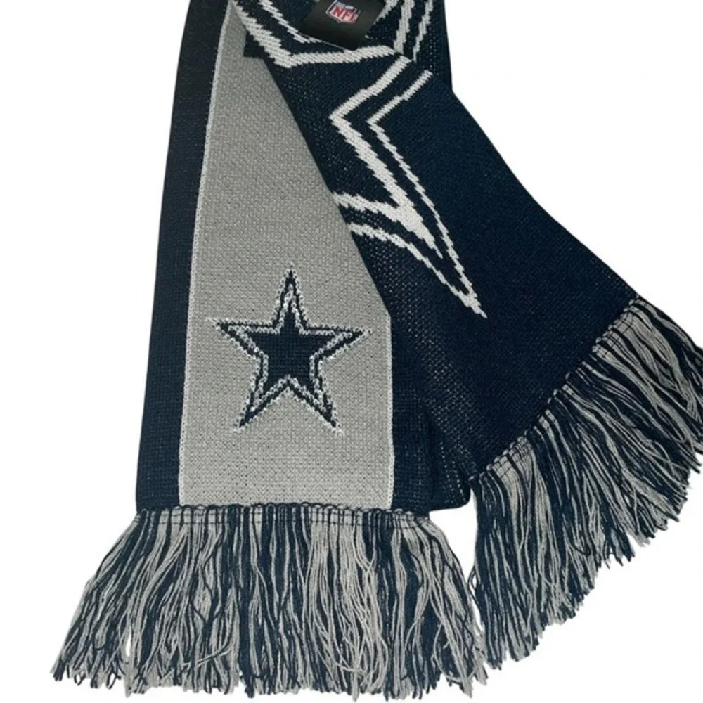 NFL‎ Dallas Cowboys Knit Scarf Navy Blue Grey Rhinestone Star Logo Fringe NEW